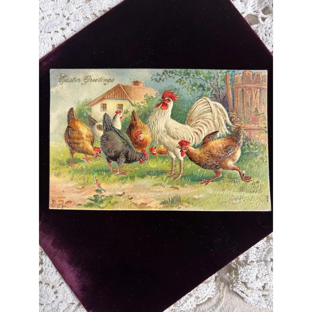 3 Antique Easter Postcards 1906 Lithograph Embossed Chickens Rooster Lambs